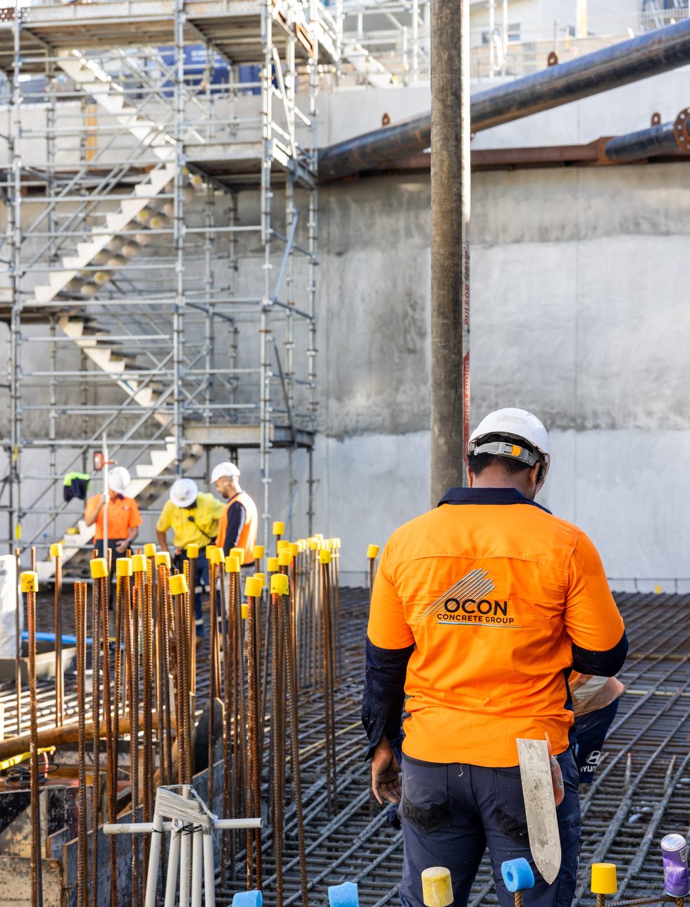 Ocon concreter on site, Belmont Mars Building