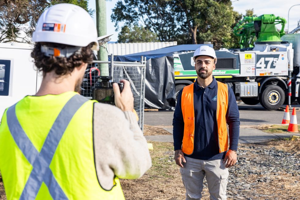 Concrete agitator trucks at the Belmont Mars Building site