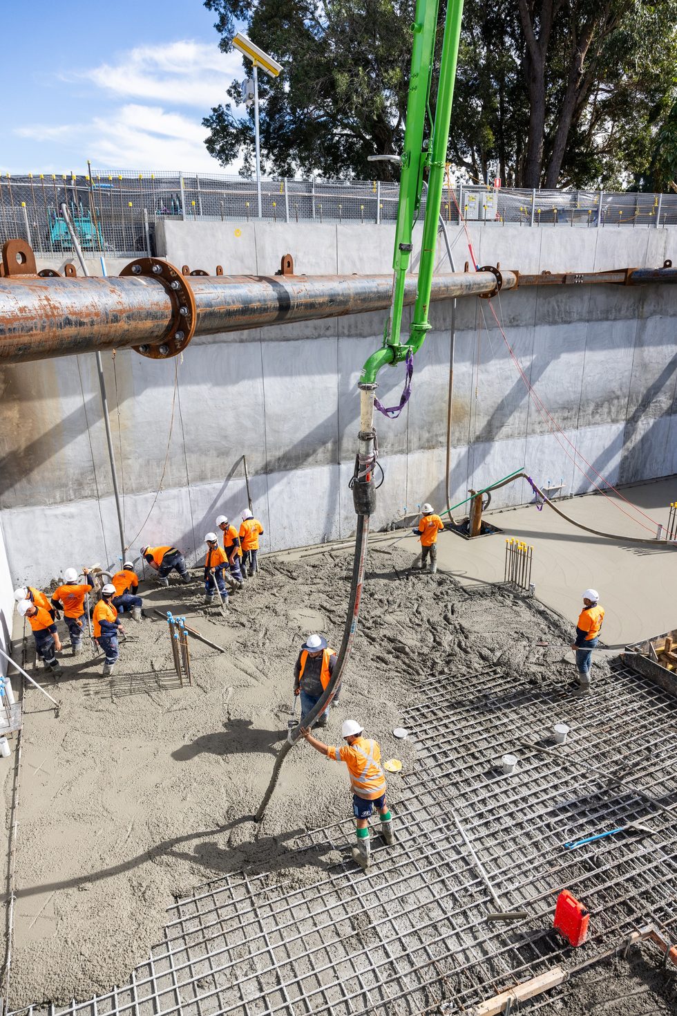 Overhead view of concrete placement, Belmont Mars Building