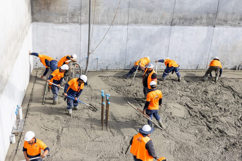 Concrete placement in progress, Belmont Mars Building