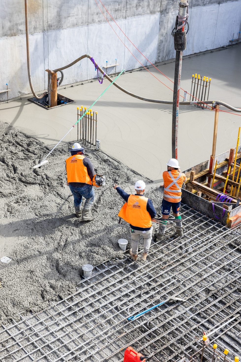 Concrete placement in progress, Belmont Mars Building