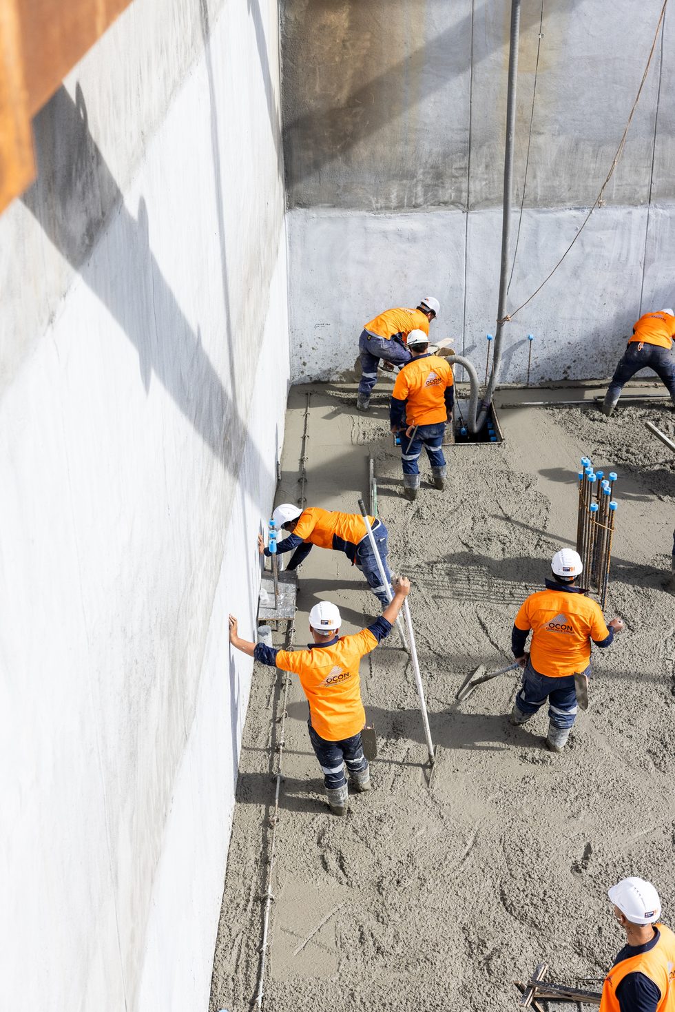 Concrete placement in progress, Belmont Mars Building